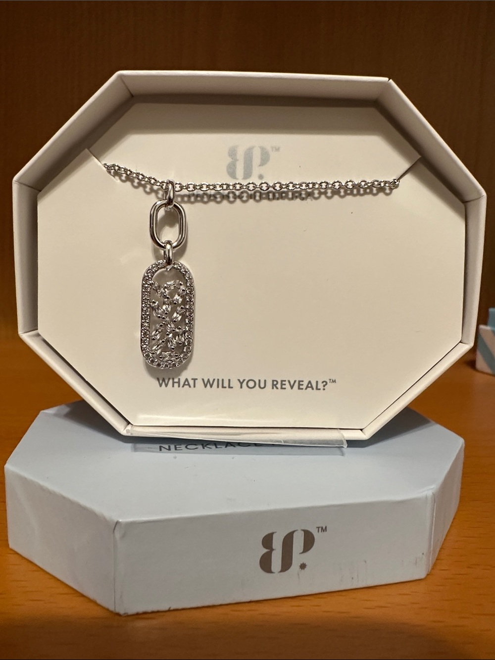 bp Silver Pavé Floral Tag Pendant Necklace